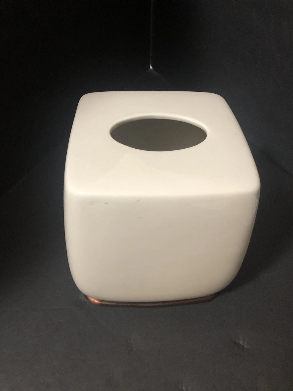 Ceramic Square Tissue Box Cover Cream W/Bronze border on bottom | eBay